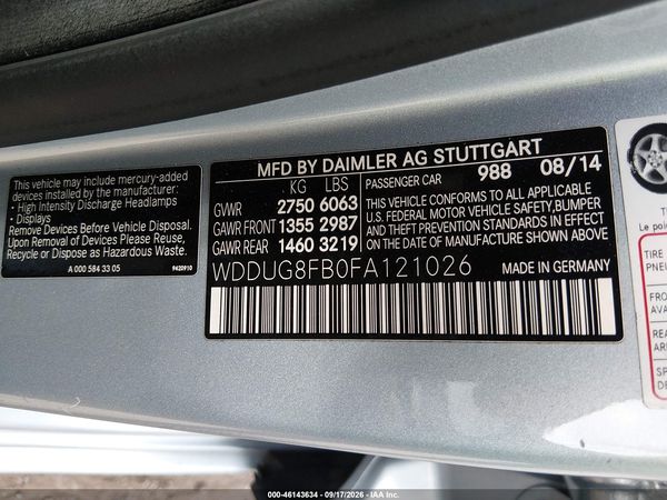 2015 MERCEDES-BENZ S 550 4MATIC — I9