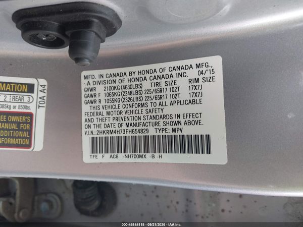 2015 HONDA CR-V EX-L — I9