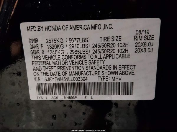 2020 ACURA MDX TECHNOLOGY PACKAGE — I9