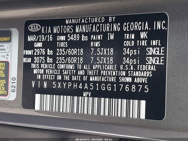 2016 KIA SORENTO 3.3L EX — I9