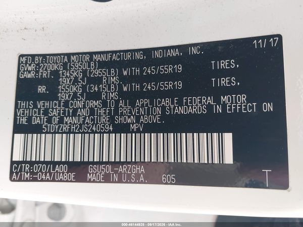 2018 TOYOTA HIGHLANDER LIMITED — I9