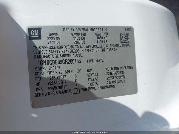 2012 CHEVROLET TAHOE LT — I9