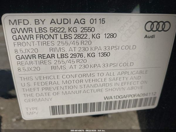 2015 AUDI Q5 3.0T PREMIUM PLUS — I9