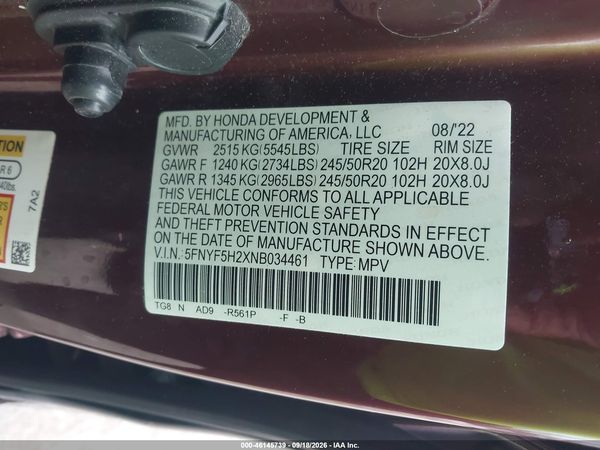 2022 HONDA PILOT 2WD SPECIAL EDITION — I9