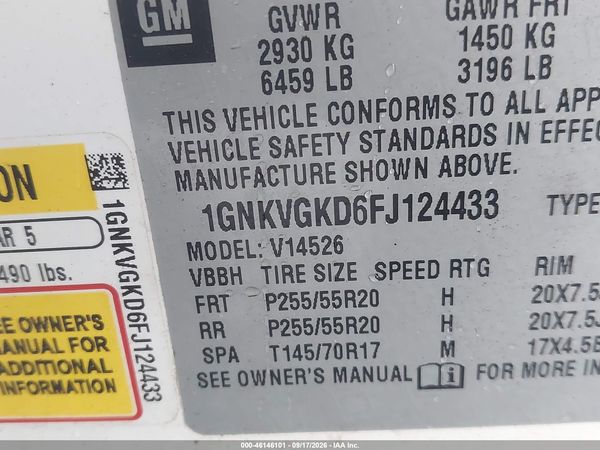 2015 CHEVROLET TRAVERSE 1LT — I9