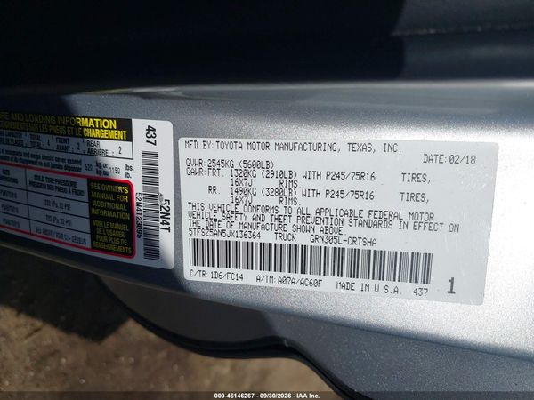 2018 TOYOTA TACOMA SR5 V6 — I9