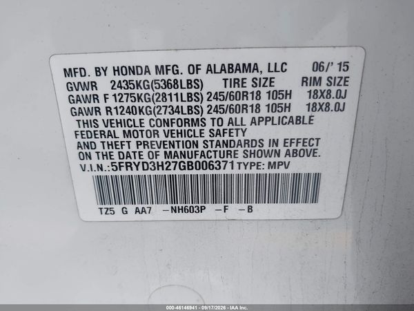 2016 ACURA MDX ACURAWATCH PLUS PACKAGE — I9