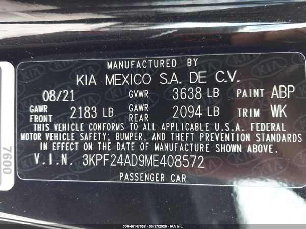 2021 KIA FORTE FE — I9