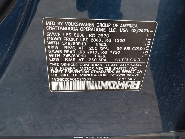 2020 VOLKSWAGEN ATLAS CROSS SPORT 2.0T S — I9