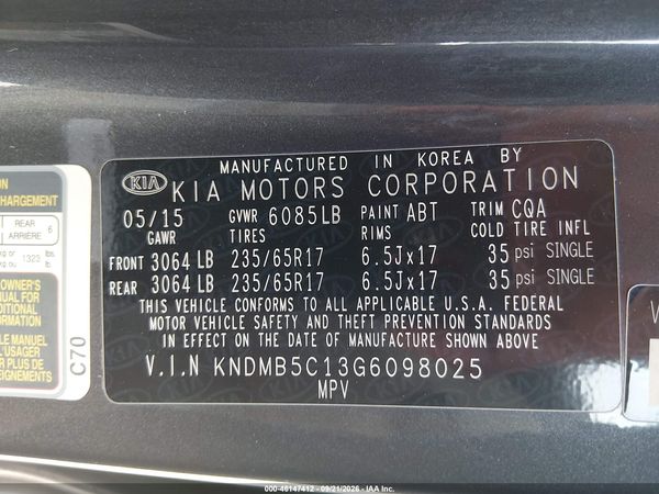 2016 KIA SEDONA LX — I9