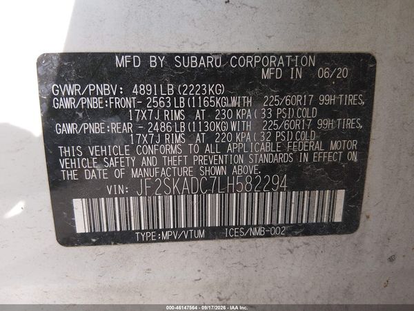 2020 SUBARU FORESTER Base Plus+ES — I9