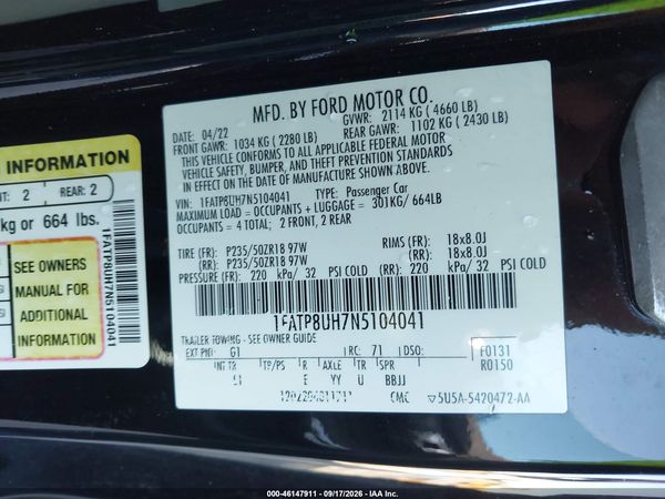 2022 FORD MUSTANG ECOBOOST PREMIUM — I9