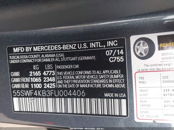 2015 MERCEDES-BENZ C 300 SPORT 4MATIC — I9