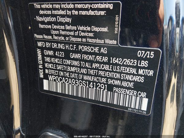 2016 PORSCHE 911 CARRERA — I9