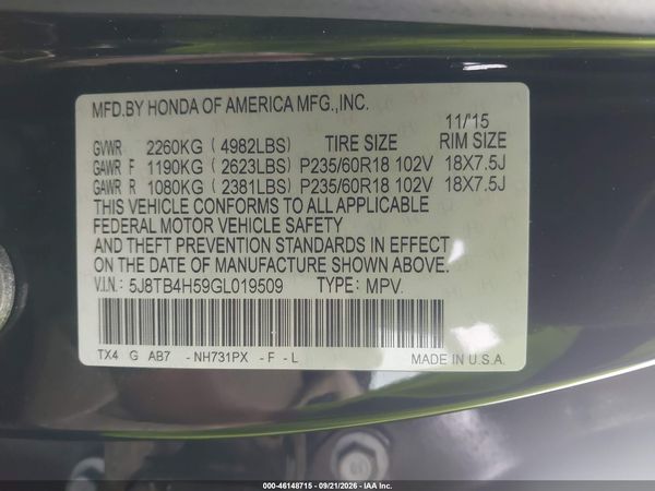 2016 ACURA RDX — I9