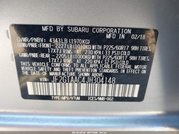 2018 SUBARU CROSSTREK 2.0I — I9