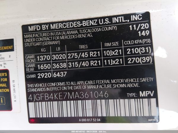 2021 MERCEDES-BENZ GLE 350 4MATIC — I9