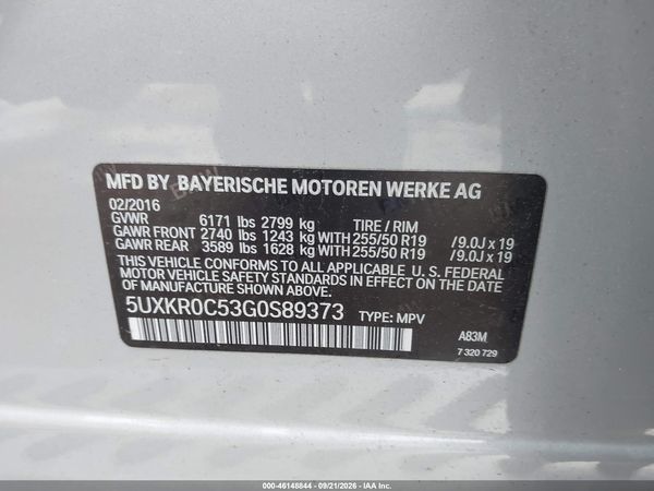 2016 BMW X5 XDRIVE35I — I9