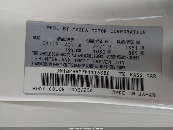 2019 MAZDA MAZDA3 SELECT PACKAGE — I9