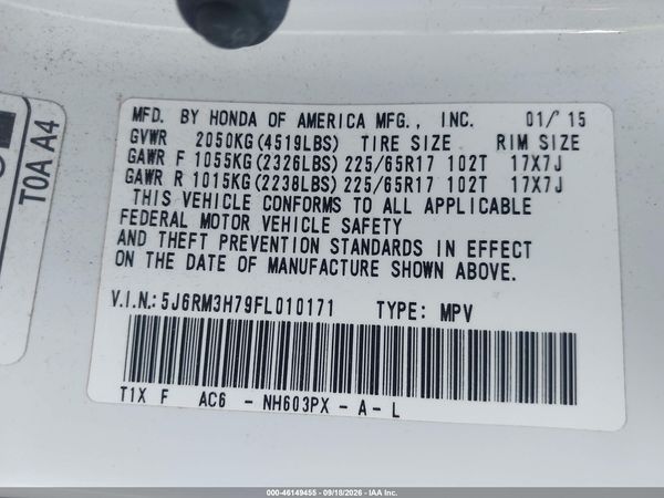 2015 HONDA CR-V EX-L — I9