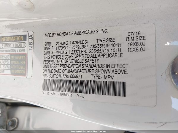 2019 ACURA RDX ADVANCE PACKAGE — I9