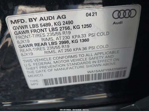 2021 AUDI Q5 SPORTBACK — I9
