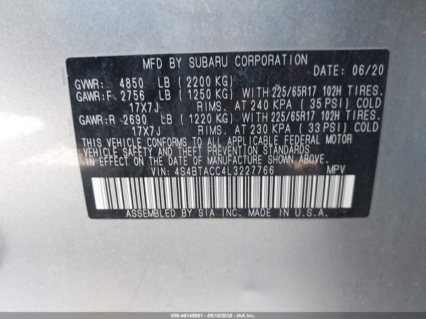 2020 SUBARU OUTBACK PREMIUM — I9