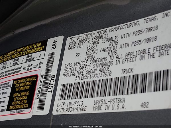 2019 TOYOTA TUNDRA SR5 4.6L V8 — I9