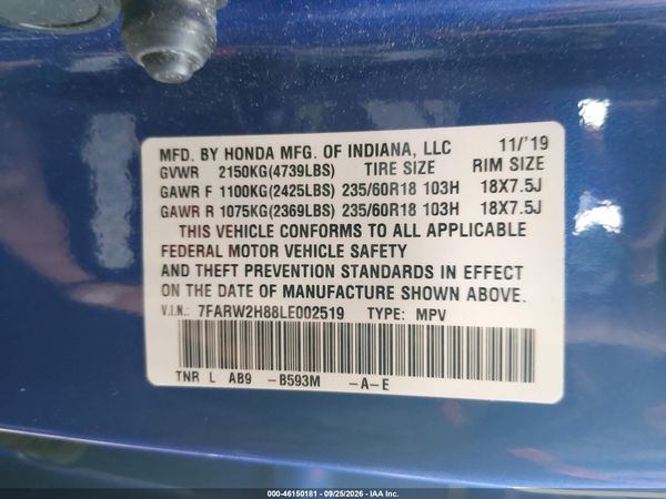 2020 HONDA CR-V AWD EX-L — I9
