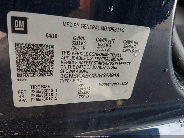 2018 CHEVROLET TAHOE LS — I9