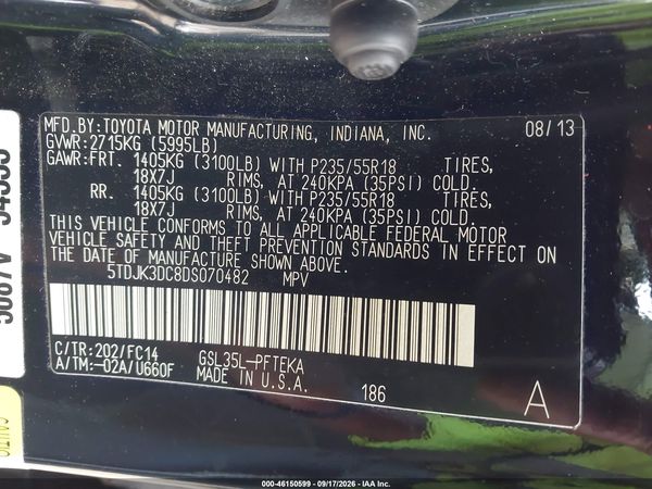 2013 TOYOTA SIENNA LE 7 PASSENGER — I9