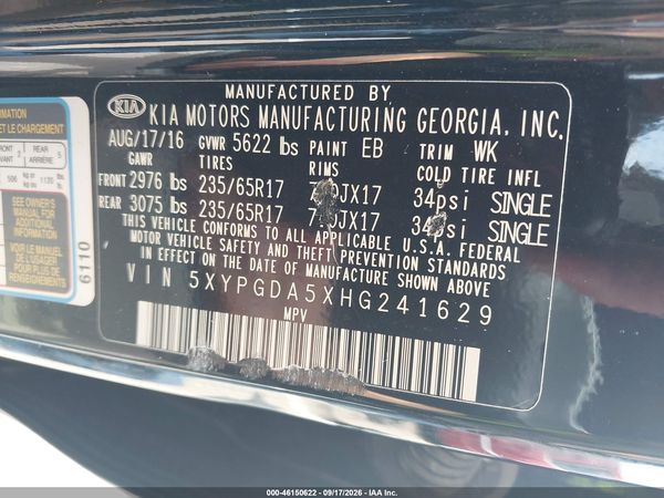 2017 KIA SORENTO 3.3L LX — I9