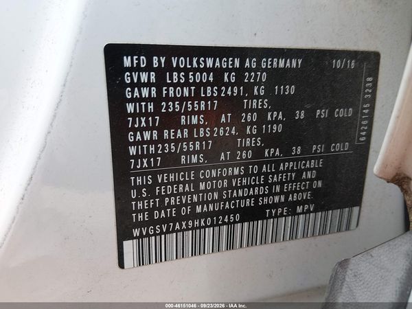 2017 VOLKSWAGEN TIGUAN 2.0T WOLFSBURG EDITION — I9
