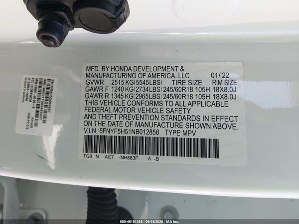 2022 HONDA PILOT 2WD EX-L — I9