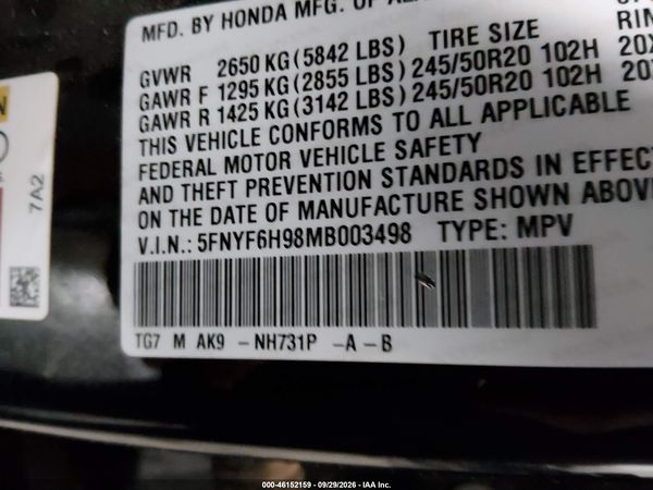2021 HONDA PILOT AWD TOURING 8 PASSENGER — I9