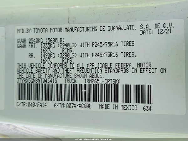 2022 TOYOTA TACOMA SR — I9