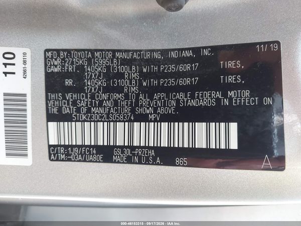 2020 TOYOTA SIENNA LE — I9