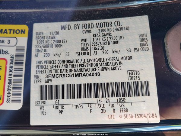 2021 FORD BRONCO SPORT OUTER BANKS — I9