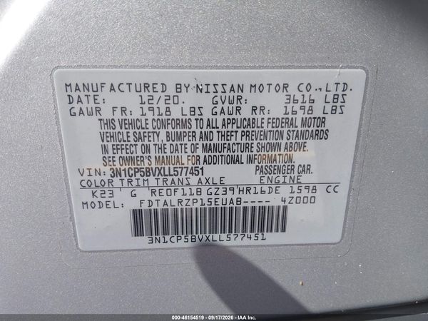 2020 NISSAN KICKS S XTRONIC CVT — I9