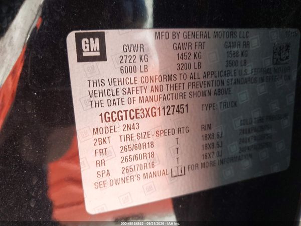2016 CHEVROLET COLORADO LT — I9