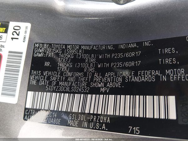 2020 TOYOTA SIENNA XLE — I152