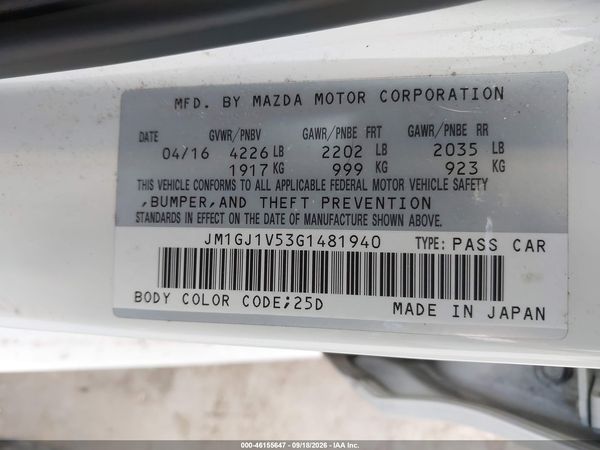 2016 MAZDA MAZDA6 I TOURING — I9