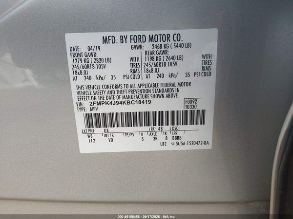 2019 FORD EDGE SEL — I9