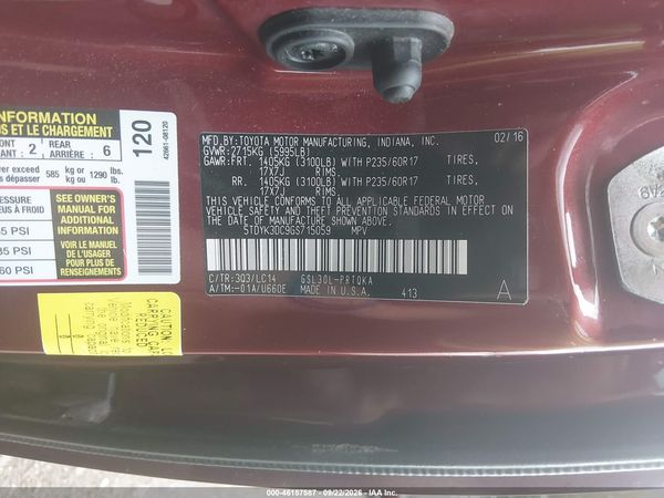 2016 TOYOTA SIENNA XLE 8 PASSENGER — I9