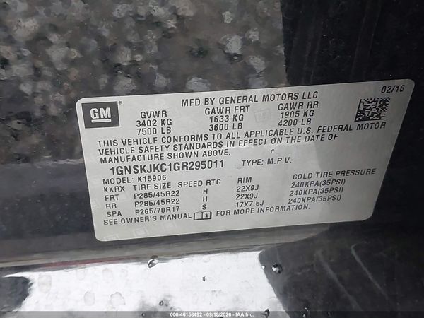 2016 CHEVROLET SUBURBAN LTZ — I9