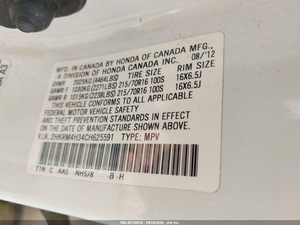 2012 HONDA CR-V LX — I9