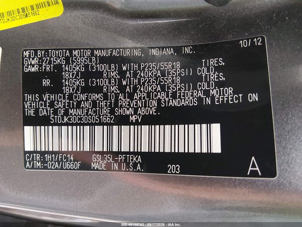 2013 TOYOTA SIENNA LE 7 PASSENGER — I9