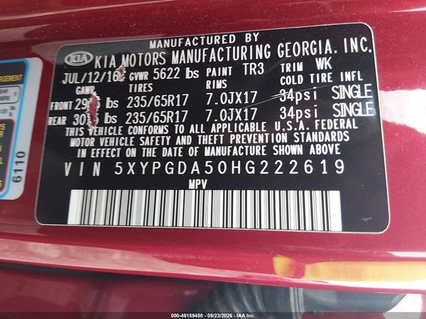 2017 KIA SORENTO 3.3L LX — I9