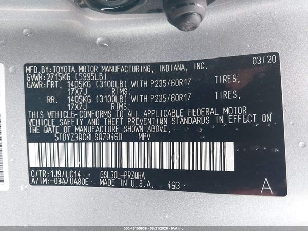 2020 TOYOTA SIENNA XLE — I9