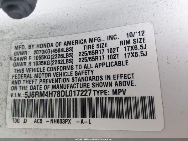 2013 HONDA CR-V EX-L — I9